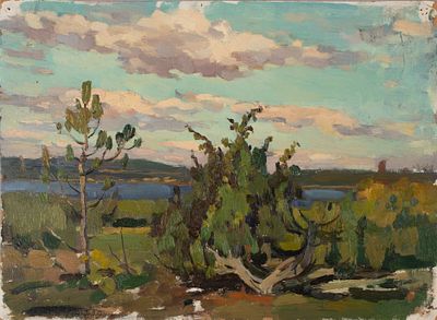Балдина И. М. Щельга. 1959. Картон, масло. Размер 25х35 см. Хорошее состояние. Подпись автора
