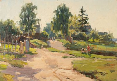 Семенов А. М. Лето в Рождествено. 1952. Картон, масло. Размер 24,5х35 см. Хорошее состояние.