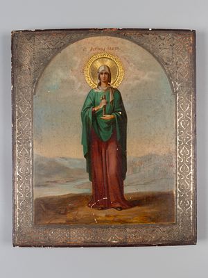 Икона. Матрона Солунская.1890-1900 гг. Масло, дерево, цировка по левкасу, позолота. Размер