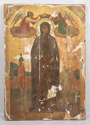 Икона. Преподобная Евфросиния Кн. Полоцкая. кон. XIX в. Дерево, левкас, темпера, цировка по