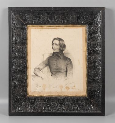 Крихубер Й. Портрет композитора Ф. Листа. 1838. Бумага, плюр, литография. В оригинальной раме. 