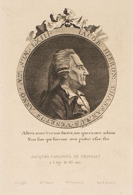 Берка И. Портрет Джакомо Казановы в возрасте 63 лет. Фронтиспис романа Казановы &laquo;Икосамерон&raquo;. 