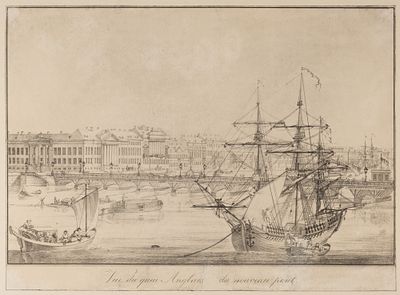 Неизв. гравер. Вид на Английскую набережную. Первая половина XIX века. Бумага, литография. 