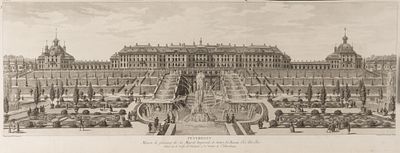 Леспинас Л.-Н. (по рисунку), Нике К. (гравер). Вид на Петергоф со стороны Финского залива. 