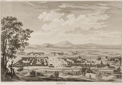 Леспинас Л.-Н. (по рисунку), Нике К. (гравер). Вид на город Кяхта (Kiakta). Последняя четверть 