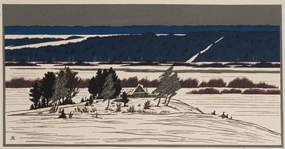 Вертинская Л. В. Синие дали. 1960-е гг. Бумага, цв. линогравюра. Размер листа 62х70 см. Хорошее 