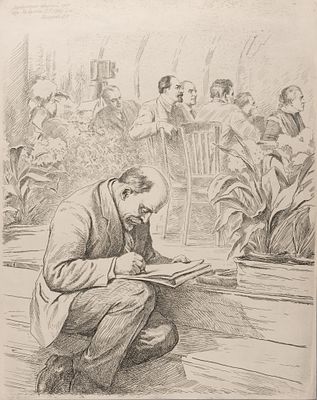 Белоусов П. П. В. И. Ленин готовится к выступлению. 1960-е гг. Бумага, офорт. Размер листа 62х50 см.