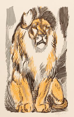 Жуков В. Лев. 1969. Цв. линогравюра. Размер листа 45х31 см. Хорошее состояние. Подпись автора 