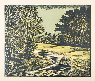 Почтенный О. А. Лесная полянка. 1970-е гг. Бумага, линогравюра. Размер 45х50 см. Хорошее 