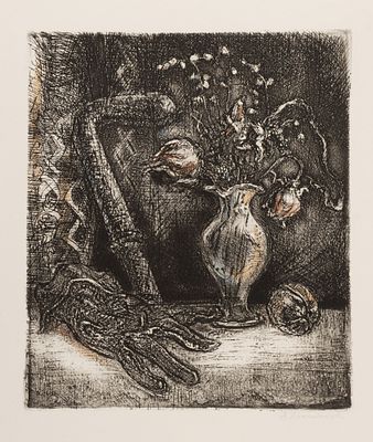 Баскакова Е. Е. Натюрморт с перчаткой. 1990-е гг. Бумага, офорт, акварель. Размер листа 34х28 см. 