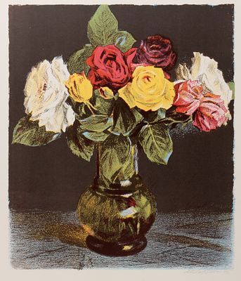 Лаврухин Ю. Н. Розы в вазе. 1993. Цв. литография. Размер листа 45,7х40 см. Хорошее состояние. 