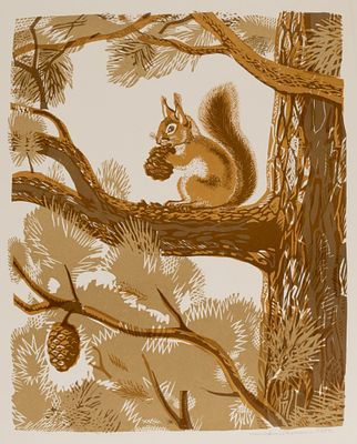 Манохин Д. Белка. 1989. Цв. линогравюра. Размер листа 45х36 см. Хорошее состояние. Подпись 