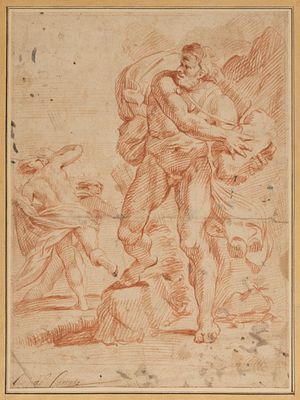 Н/х. Полифем, кидающий скалу в Акида. Копия с гравюры по инвенции А. Карраччи. XVIII в.(?) 