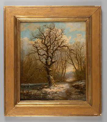 Куккук Б. К. Зимний лес. Вторая треть XIX века. Дерево, масло. Размер 32,2х26,5 см. Размер по 