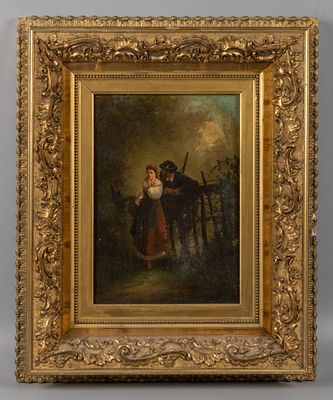 Судьбинский С. С. У околицы. 1880-1890-е гг. Холст, масло. Размер 31,5х22 см. Размер по раме 