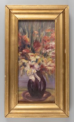 Инициалы "ЗЛ". Ваза с лилиями. Первая половина XX века. Холст, масло. Размер 34х16,5 см. Размер 