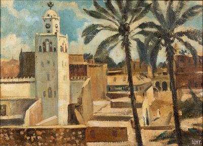 Инициалы "ЩИТ". Пейзаж с пальмами. Первая половина XX века(?) Холст, масло. Размер по раме 38х51 см.