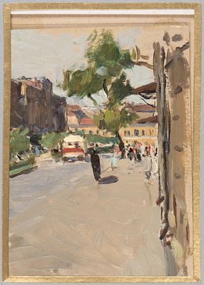 Костенко Е. М. Улица Желябова. 1954. Картон, масло. Размер 18х12 см. Хорошее состояние. Картон 