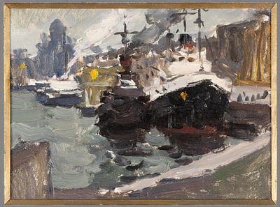 Медовиков Н. П. Набережная лейтенанта Шмидта. 1956. Картон, масло. Размер 13х18 см. Хорошее 