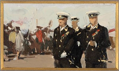 Ненартович А. А. Моряки на Неве. 1956. Картон, масло. Размер 10х17 см. Хорошее состояние. 