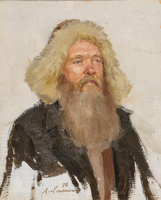 Овчинников Л. А. Старик. 1956. Картон, масло. Размер 22х18 см. Условно хорошее состояние. 