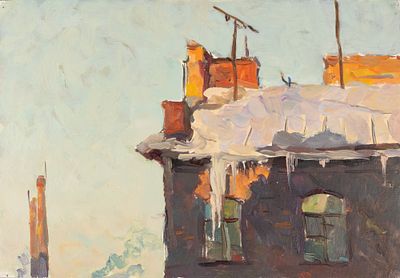 Фролов С. К. Морозный вечер. 1956. Картон, масло. Размер 22х32 см. Хорошее состояние. Следы 