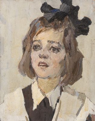 Альберти П. Ф. Школьница. 1960-1970-е гг. Картон на оргалите, масло. Размер 48,5х38 см. Хорошее 