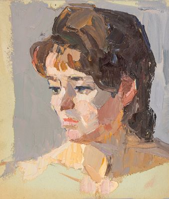 Альберти П. Ф. Женский портрет. 1969. Картон, масло. Размер 25х22 см. Хорошее состояние. 