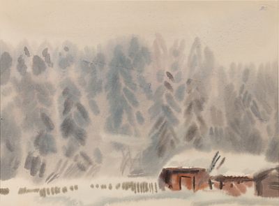 Тюленев В. И. Деревья в тумане. 1982. Бумага, акварель. Размер 19х21 см. Хорошее состояние. 