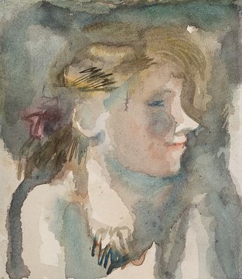 Тюленев В. И. Девочка в профиль. 1960-е гг. Бумага, акварель. Размер 22,5х19,5 см. Хорошее 