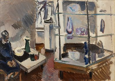 Тюленев В. И. Интерьер. 1965. Картон, масло. Размер 50х70 см. Хорошее состояние. Следы 