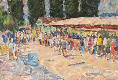 Бочаров Ю. Ф. Южный рынок. Этюд. 1980-е гг. Картон, масло. Размер 34х49 см. Хорошее состояние. 