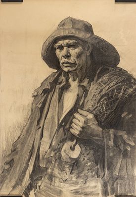 Бочаров Ю. Ф. Портрет рыбака. 1960-е гг. Бумага, уголь, графитный карандаш. Размер листа 72 