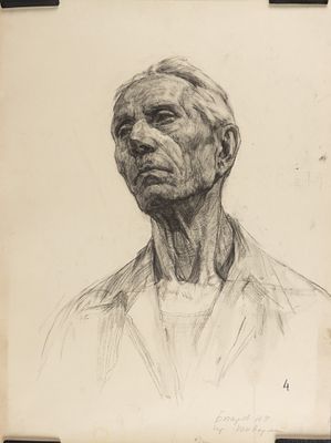 Бочаров Ю. Ф. Натурщик. Академический рисунок (Пр. Пен Варлен). 1960-е гг. Бумага, уголь. 