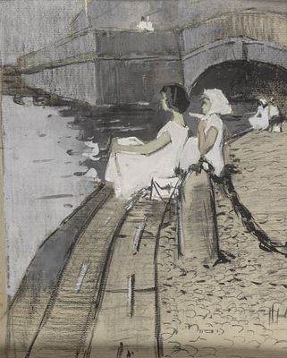 Бочаров Ю. Ф. У Зимней канавки. Эскиз. 1960-1970-е гг. Бумага, уголь, гуашь. Размер в свету 