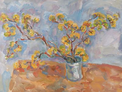 [Группа &laquo;Одиннадцать&raquo;] Рахина В. И. Кизил цветет. 1980. Бумага, темпера. Размер 47,5х64 см. Хоро 