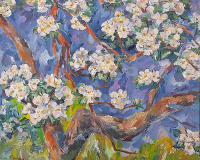 [Группа &laquo;Одиннадцать&raquo;] Рахина В. И. Яблоня. 1972. Холст, масло. Размер 45х55 см. Хорошее 