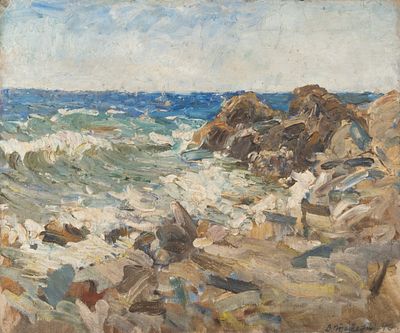 [Группа &laquo;Одиннадцать&raquo;] Тетерин В. К. Шторм. 1946. Холст, масло. Размер 45,5х54,5 см. Условно 