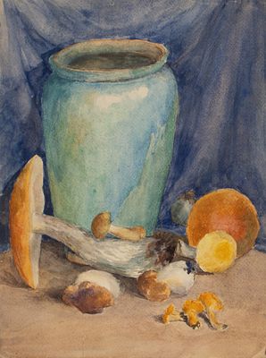 Якунина Е. П. Натюрморт с грибами. 1940-е гг. Бумага, акварель. Размер 40х30 см. Хорошее 