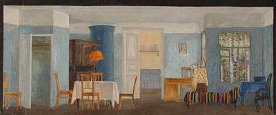 Якунина Е. П. Эскиз декорации "Домик в Череповце, Арбузов" для Нового ТЮЗа в Новосибирске. 