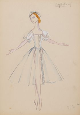 Бруни Т. Г. Эскиз костюма для кордебалета. 1960-е гг. Бумага, гуашь. Размер 32,3х23 см. Хорошее 