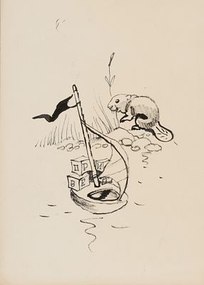 [Боевой карандаш] Гальба В. А. Бобер и корабль. 1960-е гг. Бумага, тушь. Размер 27х19 см. Хороше 