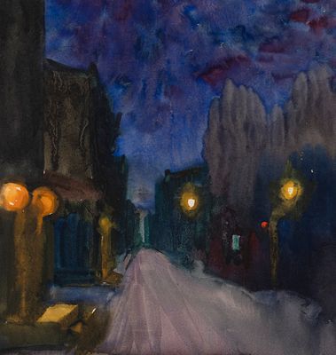 Кривицкий Л. Г. Большой Проспект осенью. 1949. Бумага, акварель. Размер листа 21,5х19,5 см. Хоро 