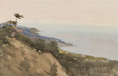 Кривицкий Л. Г. Крым. Двусторонняя акварель. 1951. Размер по паспарту 31,3х44 см. Хорошее 