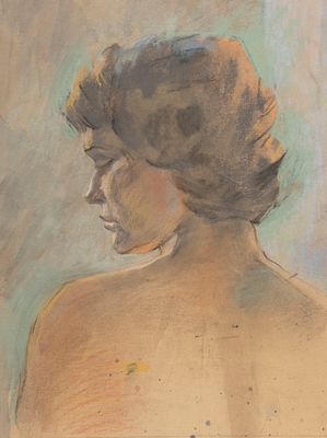 Кривицкий Л. Г. Обнаженная в профиль. 1965. Картон, пастель. Размер 53,5х40,5 см. Условно 