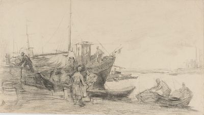 Фокин Л. А. В порту. 1950-1960-е гг. Бумага, карандаш. Размер листа 42х24 см. Подпись автора на 