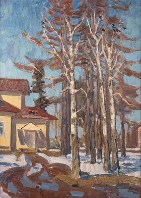 Татаринов Г. А. Академическая дача. 1970-е гг. Картон, масло. Размер 70х50 см. Хорошее 