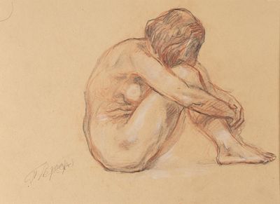 Лернер П. А. Обнаженная, спрятавшая лицо. 1980. Бумага, смеш. техника. Размер по паспарту 30 