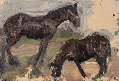Семёнов Б. А. Лошади. Этюд. 1980-1990-е гг. Картон, масло. Размер 20х28 см. Условно хорошее 