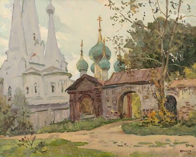 Фролов С. К. Углич. Монастырь. 1989. Картон, масло. Размер 40х50 см. Хорошее состояние. Следы 
